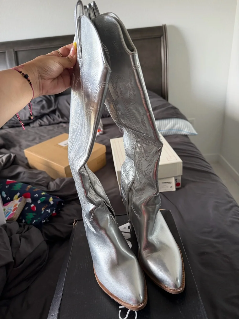 Fashion Nova Metallic Silver Over-The-Knee Boots